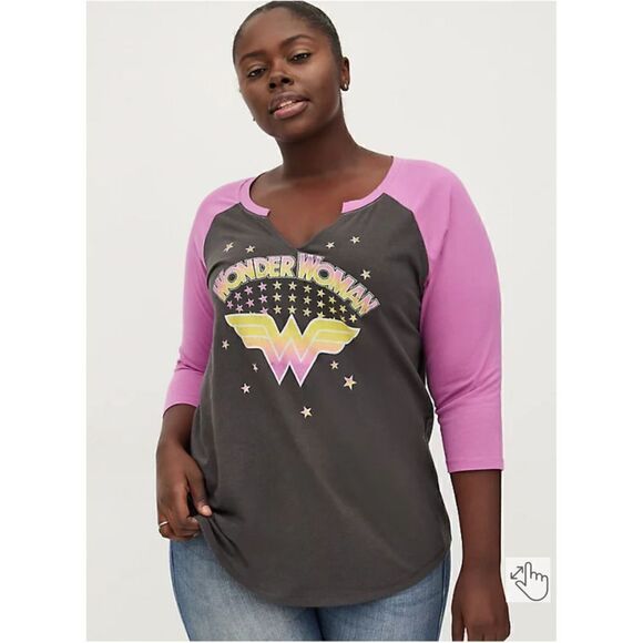 Torrid Wonder Woman Split Neck Raglan Tee (sz 0) - Picture 6 of 6